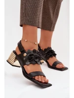 Kožené sandály na podpatku D&A CR61-3062 Černé