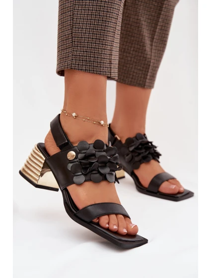 Kožené sandály na podpatku D&A CR61-3062 Černé