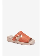 Semišové dámské sandály na platformě s zlatým sponou Oranžové model 22095001 - Boto