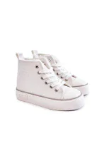 Dětské vysoké tenisky se zipem Big Star KK374227 Bíle Dětské vysoké tenisky se zipem Big Star KK374227 Bíle