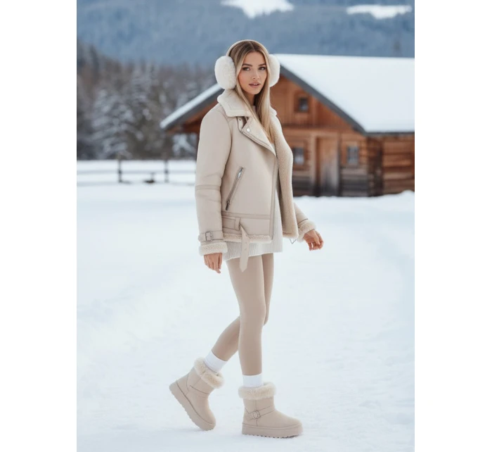 Dámské semišové sněhule s kožešinou béžové FashionStreet ZY1252