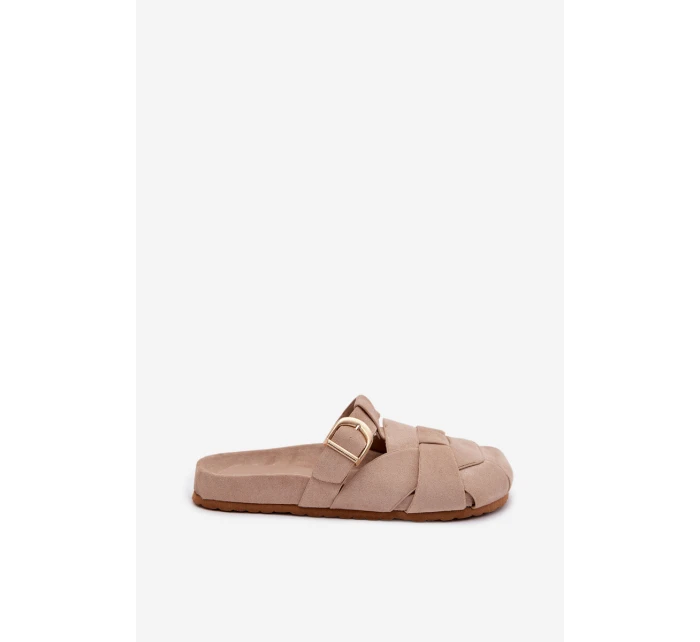 Dámské mules s pásky a zlatým přezkou Béžové Ganelle