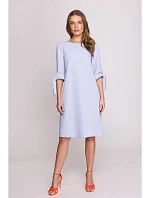 S393 Šaty áčkového střihu se zavazovacími rukávy - světle modré