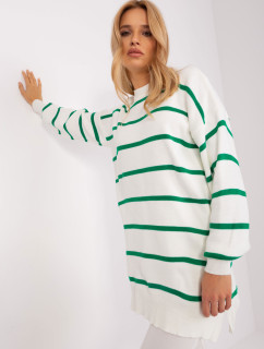 Zeleno-ecru oversize svetr s kulatým výstřihem