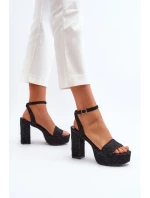 Černé džínové sandály na vysokém podpatku Acrana Černé džínové sandály na vysokém podpatku Acrana