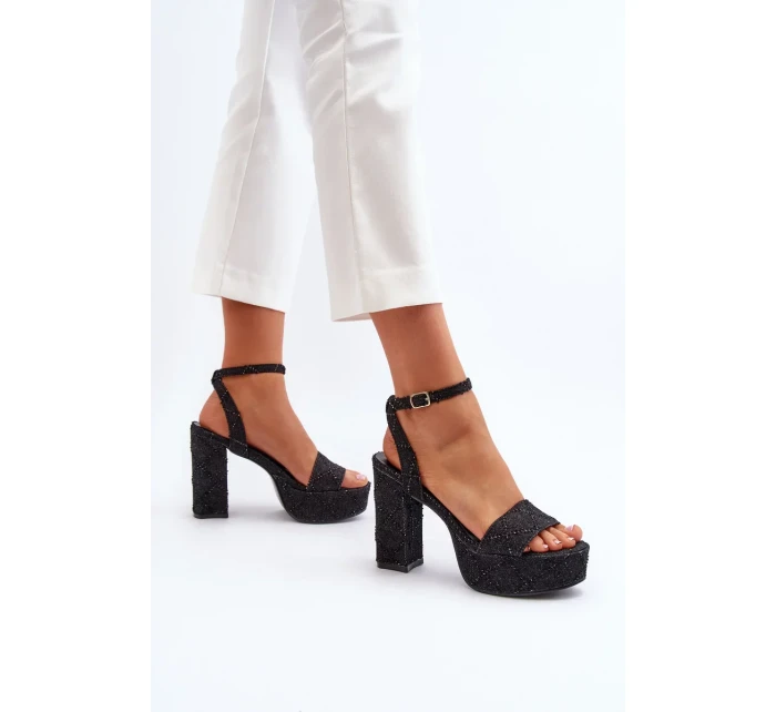 Černé džínové sandály na vysokém podpatku Acrana Černé džínové sandály na vysokém podpatku Acrana
