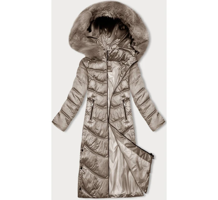Béžová dlouhá zimní bunda s kapucí model 21246767 - S'WEST Béžová dlouhá zimní bunda s kapucí model 21246767 - S'WEST