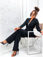 Černý dámský komplet - volné sako a široké kalhoty (8167)