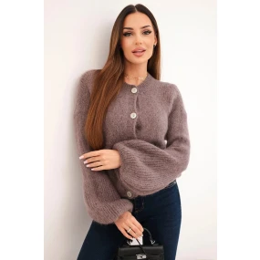 Dámský svetr s mohairovou přízí na knoflíky s nabíranými rukávy fango Dámský svetr s mohairovou přízí na knoflíky s nabíranými rukávy fango