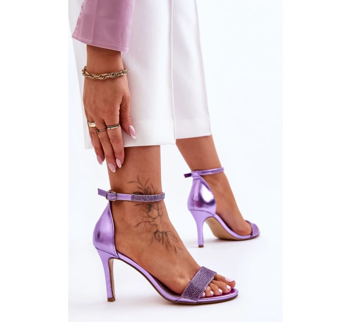 Dámské sandály na vysokém podpatku s kamínky fialové model 21622320 - Boto