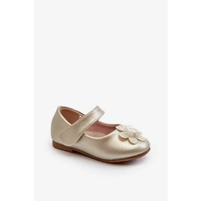 Dětské balerínky se zapínáním na suchý zip a zlatým zdobením serinde