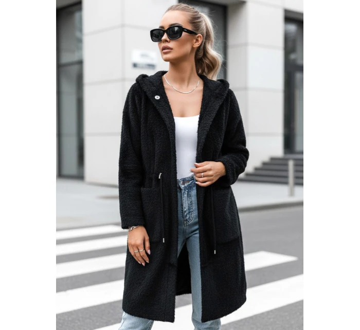 Dámský dlouhý kabát s kapucí MELBY černý FashionStreet NY0671