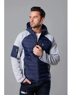 Tmavě pánská sportovní bunda z různých spojených materiálů model 18347870 - J.STYLE
