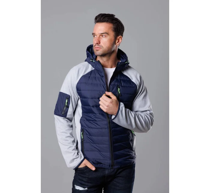 Tmavě pánská sportovní bunda z různých spojených materiálů model 18347870 - J.STYLE Tmavě pánská sportovní bunda z různých spojených materiálů model 18347870 - J.STYLE