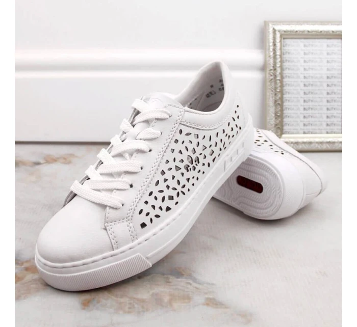 Skórzane buty W białe model 22018131 - Rieker