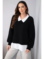 Dámská máslová mikina z viskózy s model 22014163 vsadkou černá - K-Fashion Dámská máslová mikina z viskózy s model 22014163 vsadkou černá - K-Fashion