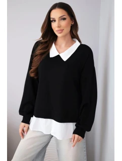 Dámská máslová mikina z viskózy s košilovou vsadkou černá