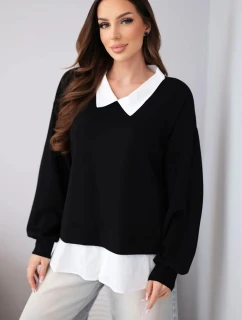 Dámská máslová mikina z viskózy s košilovou vsadkou černá