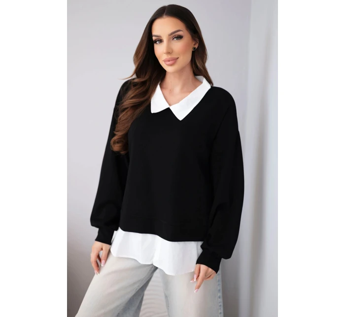 Dámská máslová mikina z viskózy s model 22014163 vsadkou černá - K-Fashion Dámská máslová mikina z viskózy s model 22014163 vsadkou černá - K-Fashion