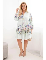 Dámské bavlněné šaty Plus Size s výstřihem do V a knoflíky, květinový vzor mátové