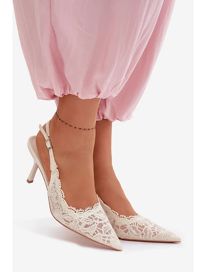 Krajkové Sandály na Podpatku Světle Béžové Carielle