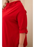 Dámská blůza Plus Size s bavlnou volného střihu s vodním výstřihem červená