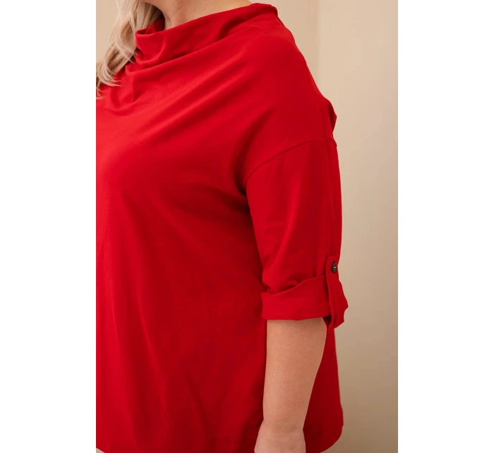 Dámská blůza Plus Size s bavlnou volného střihu s vodním výstřihem červená