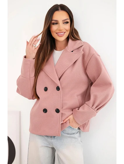 Dámská krátká model 22048851 bunda s límcem tmavě růžová - K-Fashion