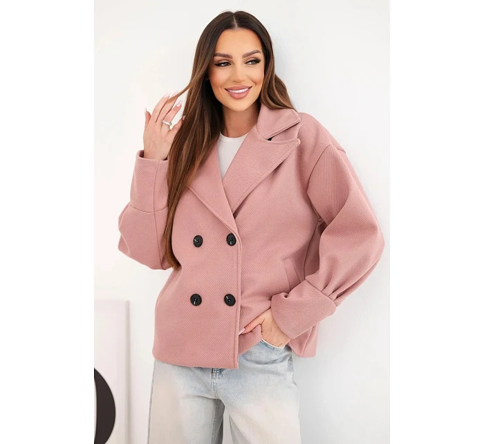 Dámská krátká model 22048851 bunda s límcem tmavě růžová - K-Fashion