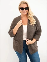 Dámský svetr Plus Size s kapsami bez zapínání mocca barva Dámský svetr Plus Size s kapsami bez zapínání mocca barva