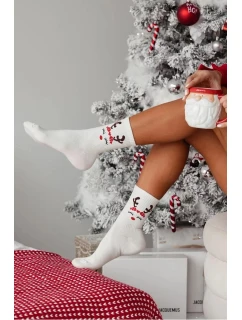 Dámské vánoční ponožky s motivem soba – ecru