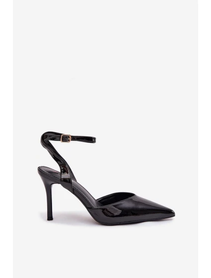Dámské lakované lodičky s otevřenou patou - černé Laretta