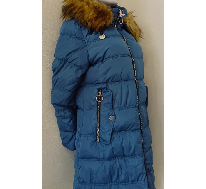 Dámská prošívaná bunda s kapucí W701 petrolejová - MHM