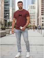 Pánské bavlněné tričko s motivem kočky bordó FashionStreet NX5102R Pánské bavlněné tričko s motivem kočky bordó FashionStreet NX5102R