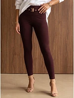 Dopasowane legginsy damskie prążkowane bordowe FashionStreet UY3256