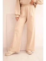 Dámský bavlněný komplet se širokými nohavicemi a mikinou s dlouhým rukávem béžový Dámský bavlněný komplet se širokými nohavicemi a mikinou s dlouhým rukávem béžový