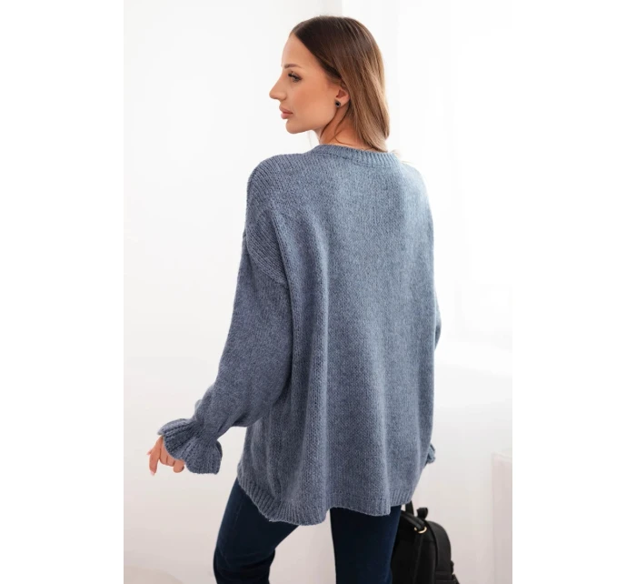 Dámský svetr s přídavkem mohairu a vlny volného střihu model 21764751 - K-Fashion Dámský svetr s přídavkem mohairu a vlny volného střihu model 21764751 - K-Fashion