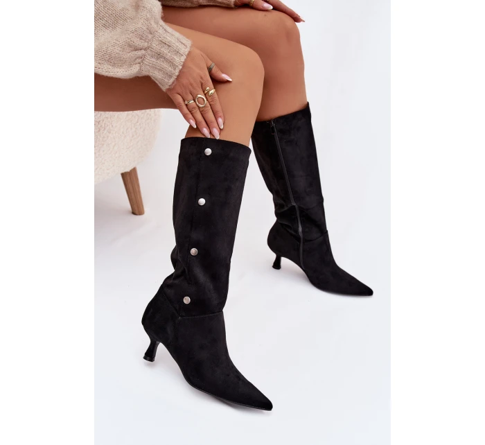 Dámské Kozačky Na Podpatku S Ozdobnými Černé model 21788118 - Boto Dámské Kozačky Na Podpatku S Ozdobnými Černé model 21788118 - Boto