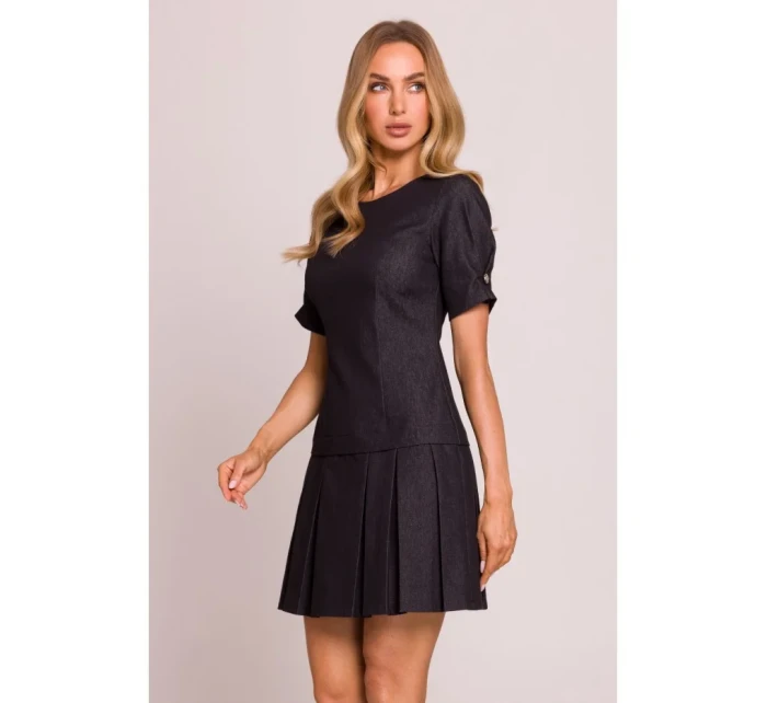 M842 Džínové šaty se záhyby - grafitové M842 Džínové šaty se záhyby - grafitové