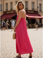 Dámské letní maxi šaty s viskózou, fuchsiová barva, FashionStreet EY2663 Dámské letní maxi šaty s viskózou, fuchsiová barva, FashionStreet EY2663