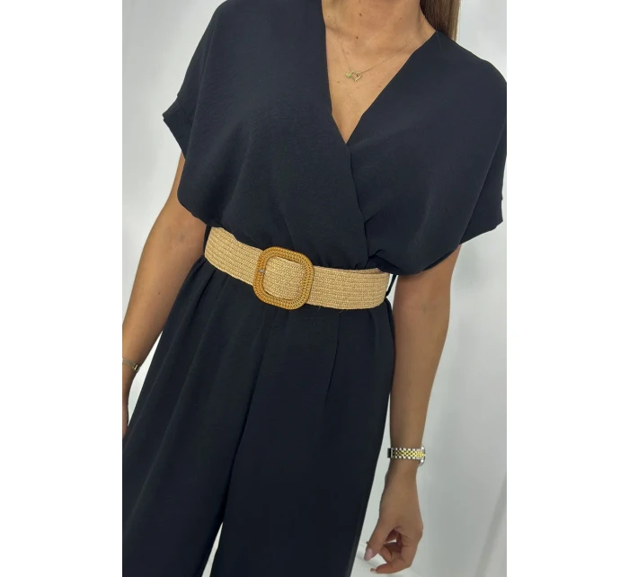 Kombinéza s ozdobným páskem v pase černá