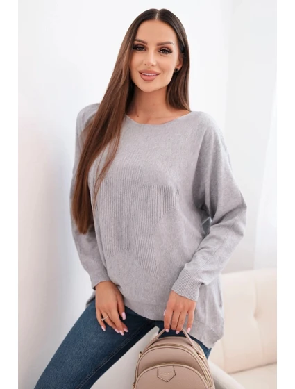 Dámský svetr s delším zadním dílem a  šedý model 21731262 - K-Fashion