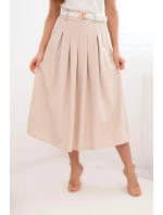 Dámská viskózová sukně s páskem a záhyby tmavě béžová