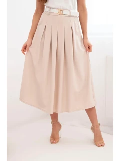 Dámská viskózová sukně s páskem a záhyby tmavě béžová