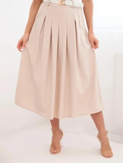 Dámská viskózová sukně s páskem a záhyby tmavě béžová
