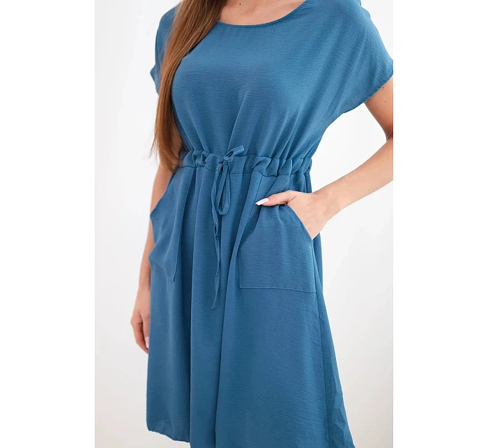 Dámské šaty s krátkým rukávem a vázáním v pase džínové Dámské šaty s krátkým rukávem a vázáním v pase džínové