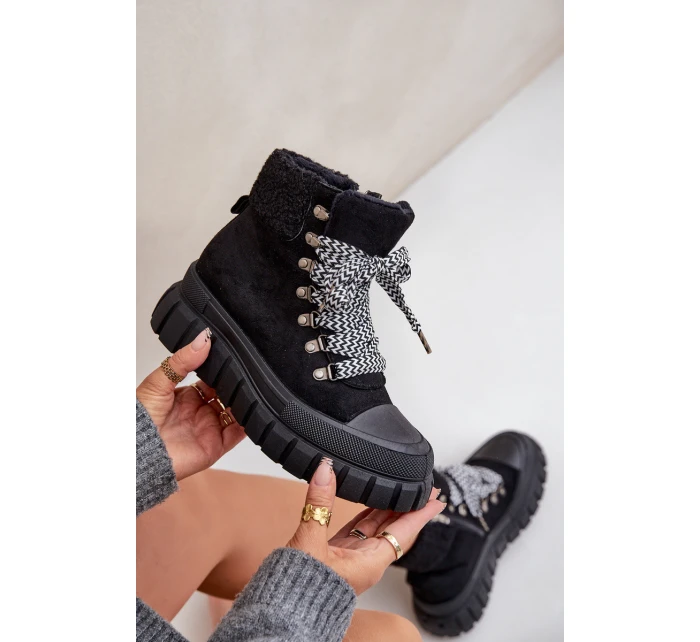 Dámské Zateplené Botky Trapery Na Platformě Černé model 21680175 - EVENTO