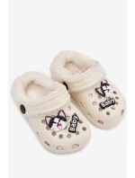 Pěnové dětské pantofle s vyhřívaným kožíškem s přezkami Krémové Cerelle