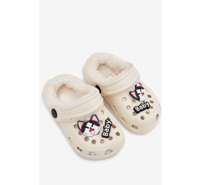 Pěnové dětské pantofle s vyhřívaným kožíškem s přezkami Krémové Cerelle