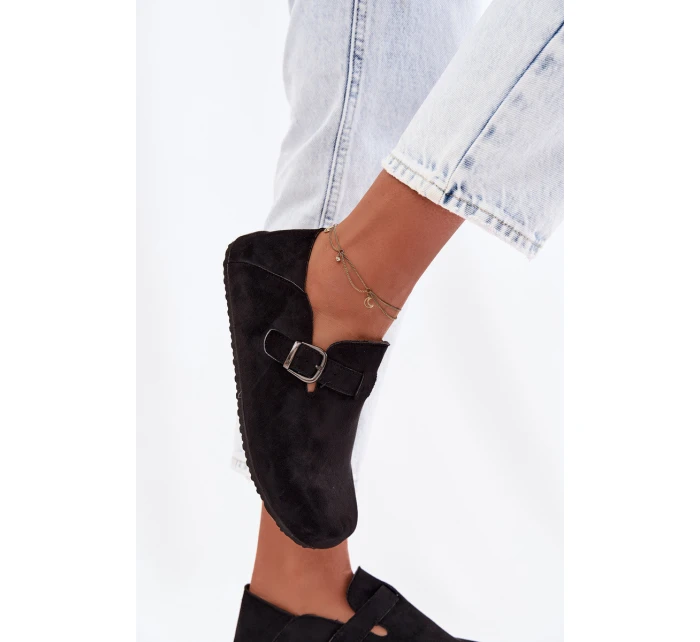 Dámské semišové ekologické polobotky s přezkou Černé model 22038399 - Boto